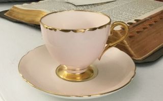 Elegant Vintage Shelley Scalloped Tea Cup & Saucer,  Pink With Gold Trim