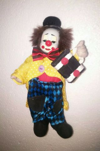 Vintage Poseable Porcelain Clown Doll Hitchhiking Sad Hobo Suitcase Joker