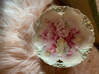 S&t Rs Germany Porcelain Floral Plate W/ Pink/white Roses - Pastel Background
