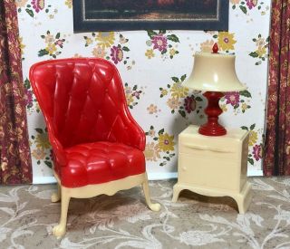 Marx Little Hostess Chair Jaydon Lamp Vintage Dollhouse Furniture Renwal Plastic
