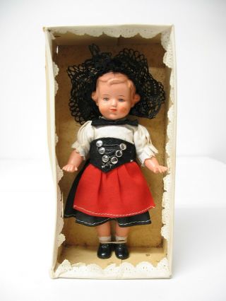 6 " Vintage Swiss Bern Doll Molded Blonde Hair In Bottom Box