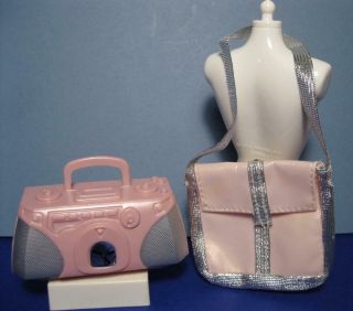 Dance N Flex Barbie Doll Baby Lt.  Pink Clothes Tote Bag Purse & Boombox Radio