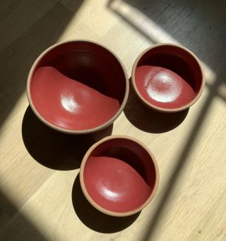 East Fork Pottery Wheel Thrown Bowl Set (3) Red Poinsettia Nesting Bowls