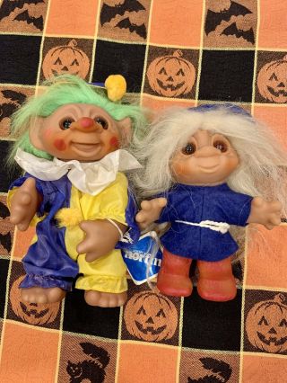 Norfin Dam Vintage Clown Troll Doll,  And Troll With Tag 1980s