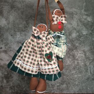 Cute Handcrafted Set Of 2 Gingerbread Man And Girl Dolls Christmas Holiday Decor