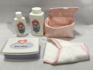 American Girl Bitty Baby Baby Wipes,  Lotion,  Powder,  Diaper,  Pink Storage Bag