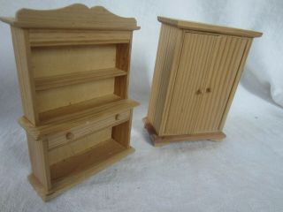 Wood Doll House Hutch And Armoire 5 1/2 "