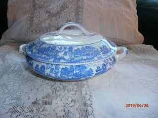Myott Son & Co.  England Ye Olde Willow Covered Tureen Serving Dish Handled 2