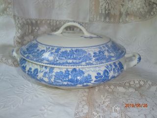 Myott Son & Co.  England Ye Olde Willow Covered Tureen Serving Dish Handled 3
