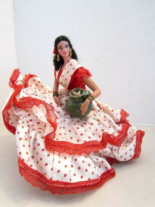Marin Chiclana Doll Spanish Lady Sitting Traditional Polka Dot Dress.