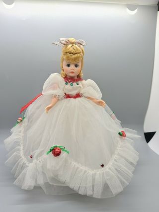 Madame Alexander 10 " Blonde Holly Doll White Frilly Dress With Red & Green Trim