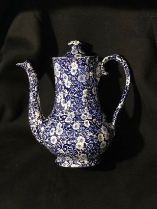 Blue Calico Ware Coffee Pot With Lid England Burleigh Staffordshire Crownford