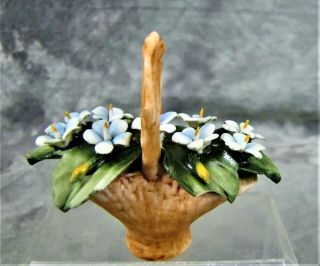Vintage Capodimonte Small Bisque Porcelain Basket Of Flowers Made In Italy
