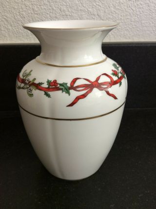 1987 Royal Worcester Holly Ribbons Vase - Made In England - Fine Bone China