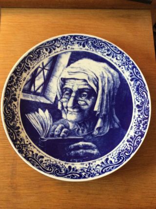 Delft Blue.  Boch Freres La Louviere Belgium Old Fisherman’s Wife.  11.  25” Plate