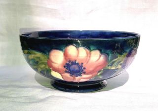 Vintage Signed Moorcroft Pottery 6 1/4 " Blue And Pink Floral Bowl
