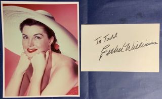Esther Williams Hand Signed Index Card W/ Color Photo Movie Auto Hollywood