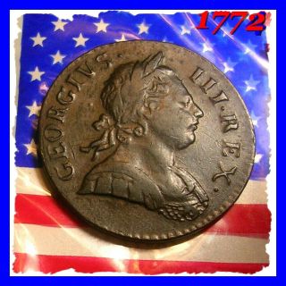 1772 George Iii Half Penny Yrb4 Boston Tea Party Colonial Revolutionary War Coin