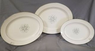Vtg Homer Laughlin " Celeste " Pattern,  Set Of 3 Serving Platters (circa 1950s)