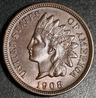 1908 - S Indian Head Cent - Choice Au,  Unc - With Hints Of Luster Key Date