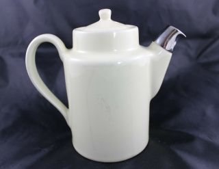 Vintage Hall China Restaurant Ware White Teapot With Silver Spout