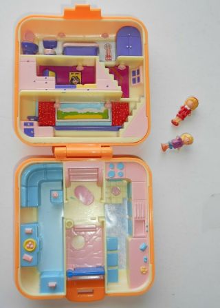 Polly Pocket Bluebird Town House Play Set Orange Compact 2 Dolls - Missing Arms