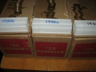 3 - Unsearched $25 Boxes Of Pennies - From Armory & 3 Rolls Of Wheat 150 Pennies