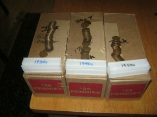 3 - UNSEARCHED $25 BOXES OF PENNIES - FROM ARMORY & 3 ROLLS OF WHEAT 150 PENNIES 2