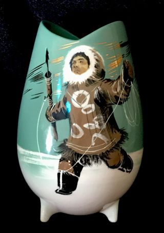 Rare Matthew Adams 9” Eskimo Alaska Theme Vase : Signed & Numbered