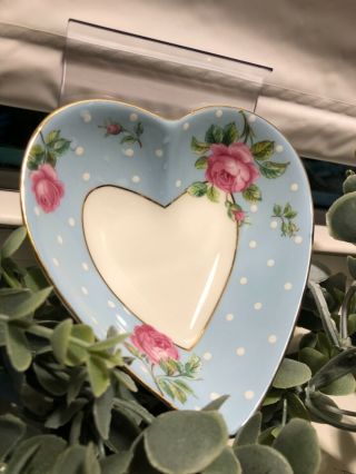 Royal Albert Polka Blue Heart Shaped Small Bowl Candy Dish Pin Dish 2