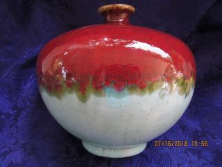 Mcm Japanese Studio Pottery Weed Pot Flambe Vase Crystaline Glaze Marked