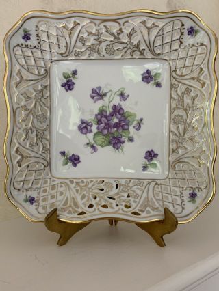 Vnt Schumann Arzberg Germany Violet Reticulated Porcelain Square Dish 7 1/4’’