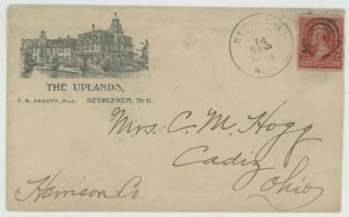 Mr Fancy Cancel 2c Red Illustrated Ad Cover The Uplands Hotel Bethlehem Nh 1898