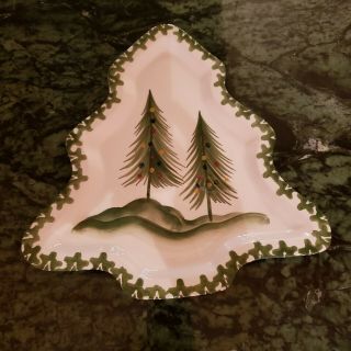 Hand Painted Zanolli Christmas Tree Shaped Serving Plate Made Italy 11.  5 X 12”