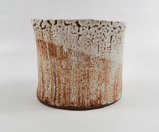 Studio Art Pottery Maroon Cream Oval Vase Signed Mid Century Modern Style