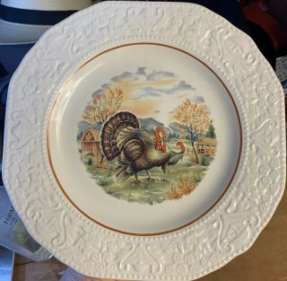 Vintage Cuthbertson England Autumn 8 - 1/4” Salad Plate Thanksgiving Turkey Euc