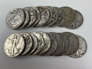 Walking Liberty Half Dollar Roll $10 Face Value 90 Silver Various Dates 1940s