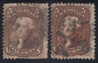 Tdstamps: Us Stamps Scott 76 (2) 5c Jefferson 2 Shades