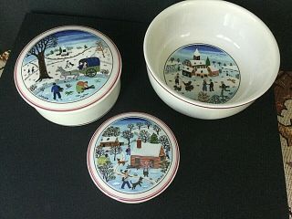 Set Of 2 Villeroy & Boch Naïf Christmas Trinket Boxes And Bowl Laplau Jewelry