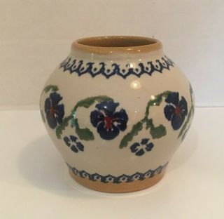 Small Rare Nicholas Mosse Ireland Pansy Violets Pottery Vase Handcrafted Art
