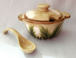 Tabletops Lifestyles Kona Palm Tree Parmesan Bowl Lid & Spoon Hand Painted