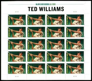 Ted Williams Red Sox Baseball Player Sheet Of 20 Forever Stamps Scott 4694