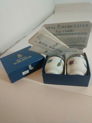 Rare Vintage Royal Worcester Egg Coddler Set Of 2 Silver Lid W/ Flowers