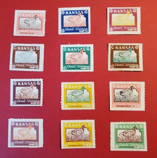 Kansas Quail Stamps 1947 - 1950,  1952 - 1955,  1957,  1959,  1960,  1961 Not Signed