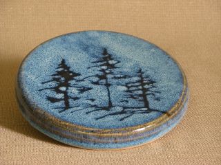 Potterybydave - Trivet - Blue W/ Pine Tree Design