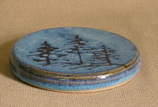 potterybydave - TRIVET - Blue w/ Pine Tree design 2