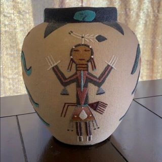 Native American Sand Art Painted Pot