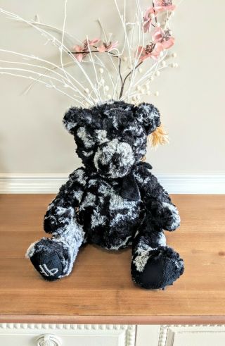 Dennis Basso Home Unique Black & Gray Faux Fur Soft Plush Stuffed Bear 15 Inch