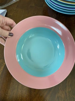 Lindt Stymeist Colorways 9 " Rimmed Soup Bowl - Pink And Teal