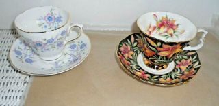 2 Cup & Saucer Royal Albert Prairie Lily Provincial Flowers & Blue Blossoms